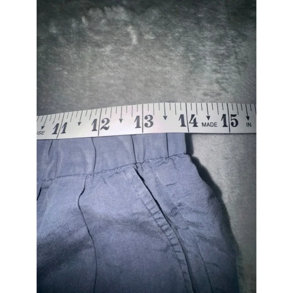Zara Pants Women S Blue Linen Blend Relaxed Drawstring Straight Leg NWT